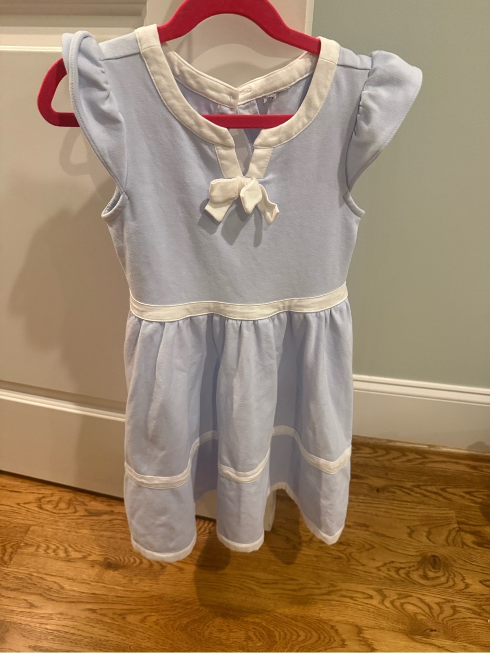 Janie and Jack Light Blue Dress with White Trim and Bow
